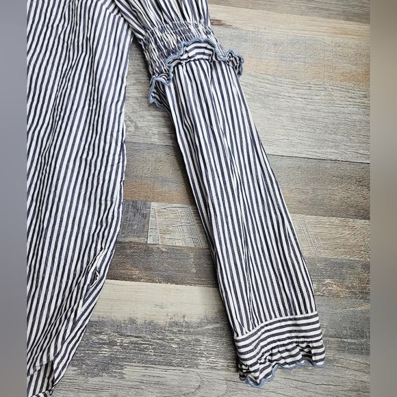 See By Chloe Mock Neck Button Front Striped Tunic Shirt Size 40 Blue White - Picture 4 of 12